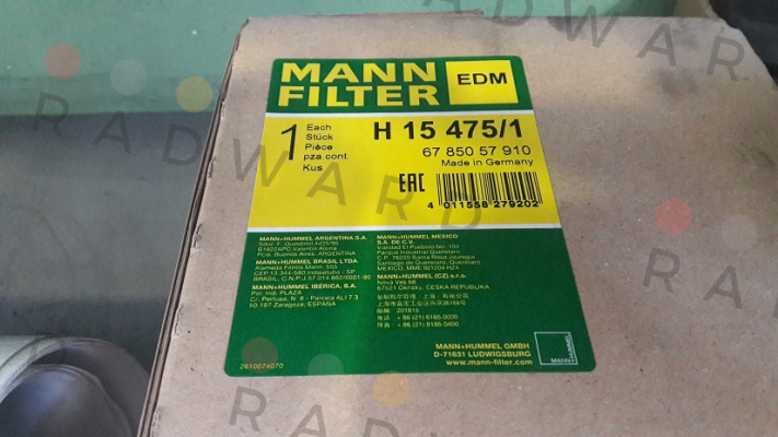 Mann Filter (Mann-Hummel)-P/N: 6785057910 Type: H 15 475/1 price