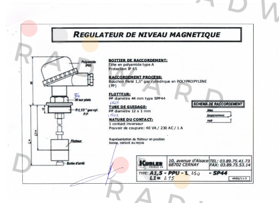 Kübler-A1.5-PPU-250-SP44 old code, new code ABRPP1, 5"-PPU-L250/12-PP44A  price