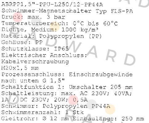 Kübler-ABRPP1, 5"-PPU-L250/12-PP44A  price