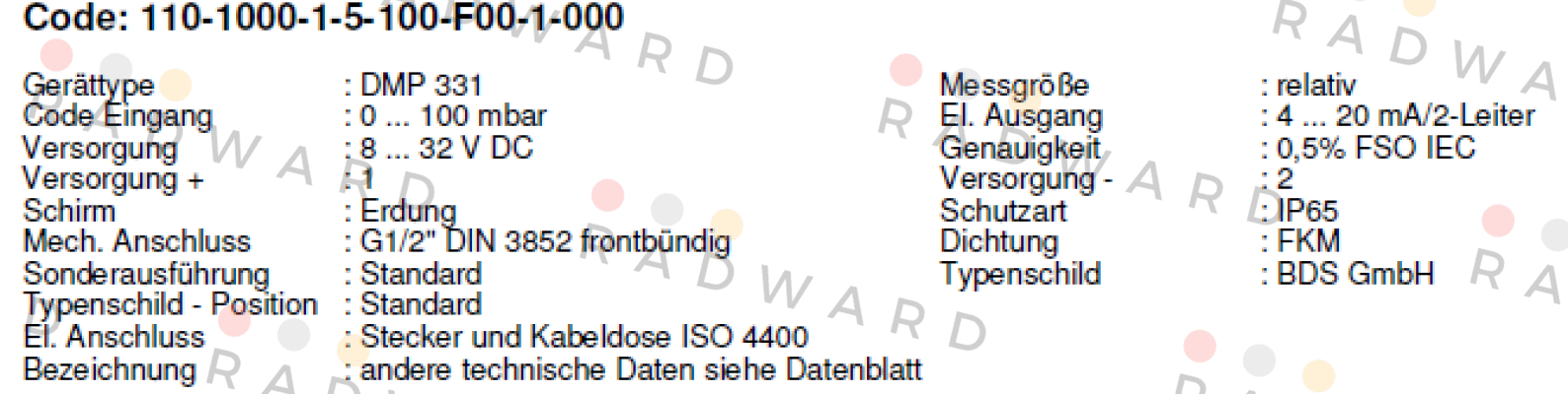 Bd Sensors-DMP331 Code:110-1000-1-5-100-F00-1-000 price