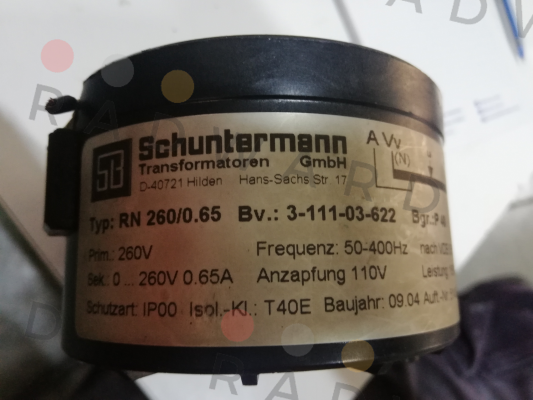 Schuntermann Transformatoren-Type: RN 260/0.65 price
