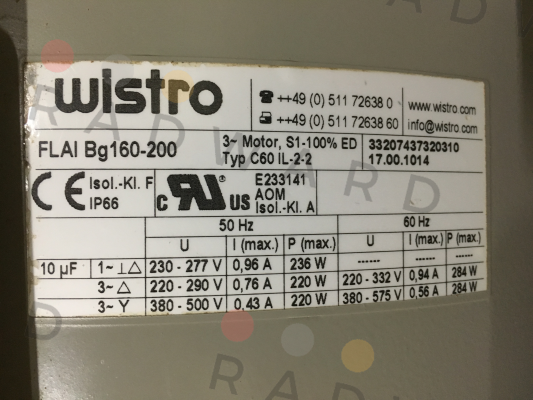 Wistro-Typ: C60 IL-2-2 FLAI Bg160-200 (17.00.1014) price