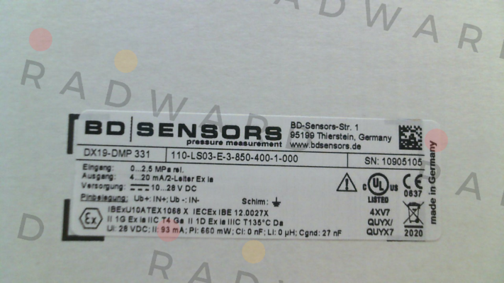 Bd Sensors-110-LS03-E-3-850-400-1-000 price