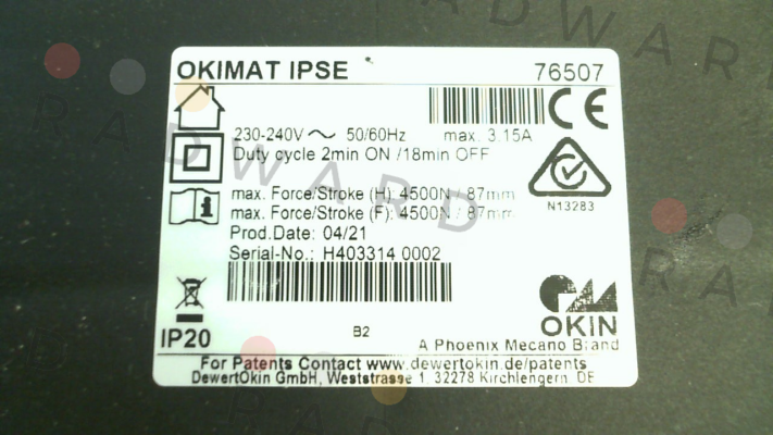 Okin-P/N:76507; Type:OM2/IPSE/BK/87-87/230-240 price