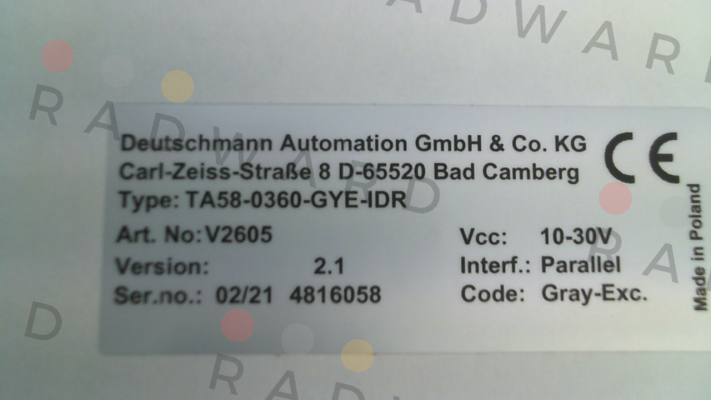 Deutschmann-V2605 / TA58-0360-GYE-IDR price