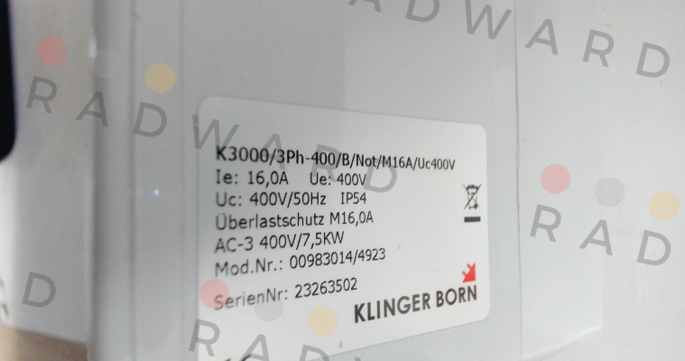 Klinger Born-0098.3014 K3000/3Ph-400V/B/Not-Halt/MxA/Uc400V price