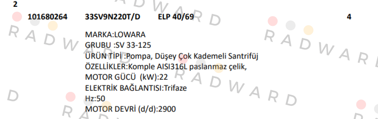 Lowara-33SV9N220T/D  ELP40/69 price