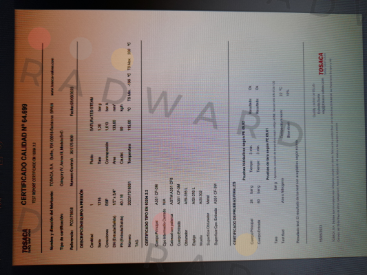 Tosaca-QUALITY CERTIFICATE 3.1 price