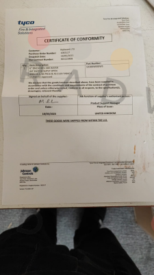 Tyco Fire-Certificate of Conformity for 59300W060WS price