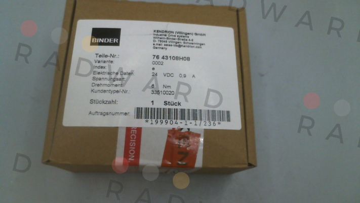Binder-76 43108H08-0002 price