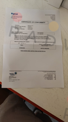 Tyco Fire-Certificate of Conformity for 517.050.610 price