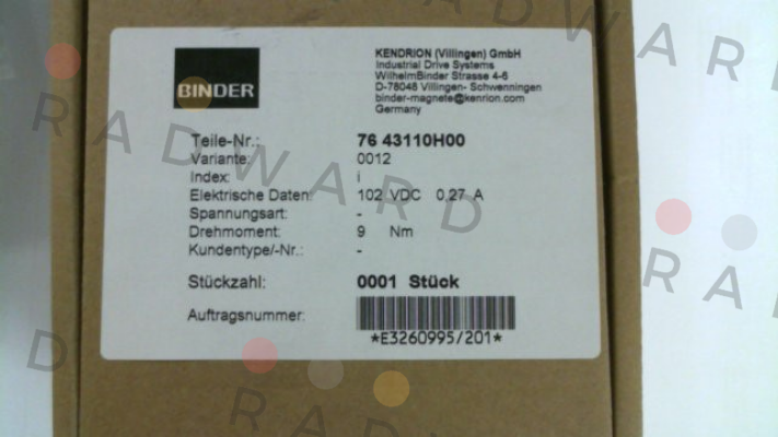 Binder-76 43110H00-0012 price