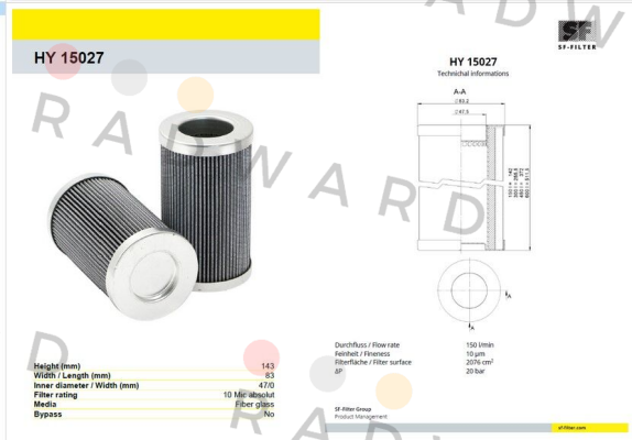 SF FILTER-HY 15027 price