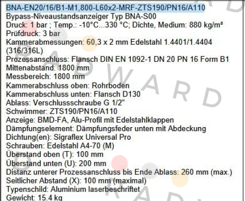 Ksr Kuebler-BNA-EN20/16/B1-M1,800-L60x2-MRF-ZTS190/PN16/A110 price